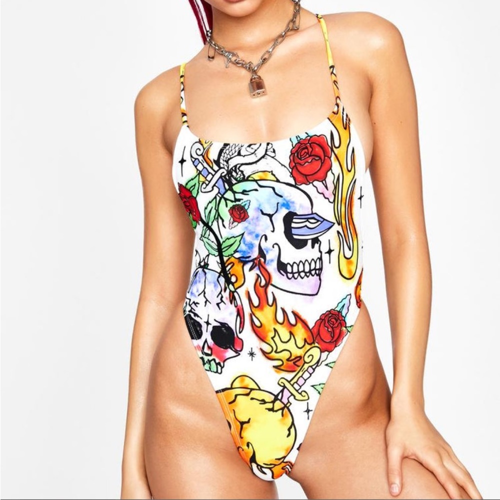 Jaded London Skull print one piece swimsuit